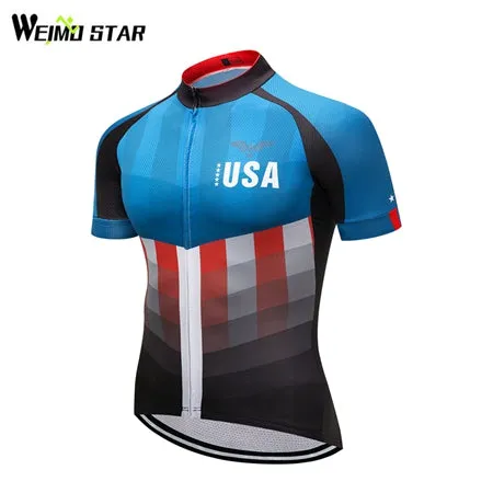 Weimostar USA Summer Bicycle Jersey America Men's Cycling Jerseys MTB Bike Jersey Male Road Bike Riding Short Sleeve Top Shirt