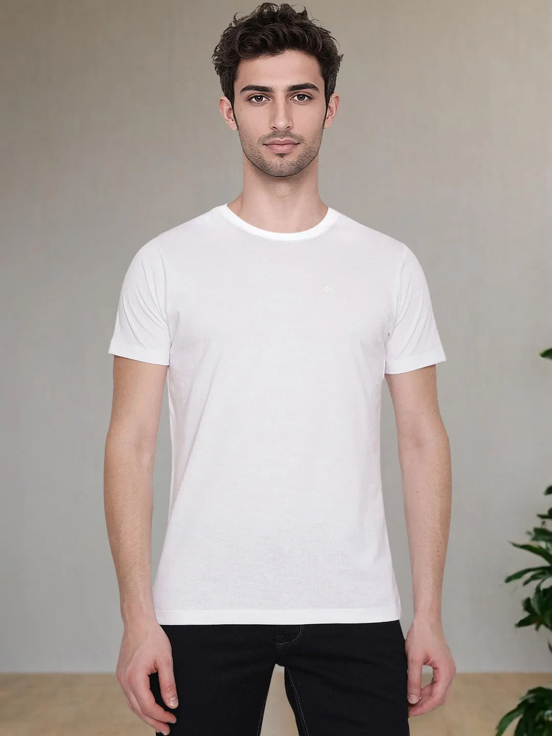 White Solid Slim Fit T-Shirt | Greenfibre