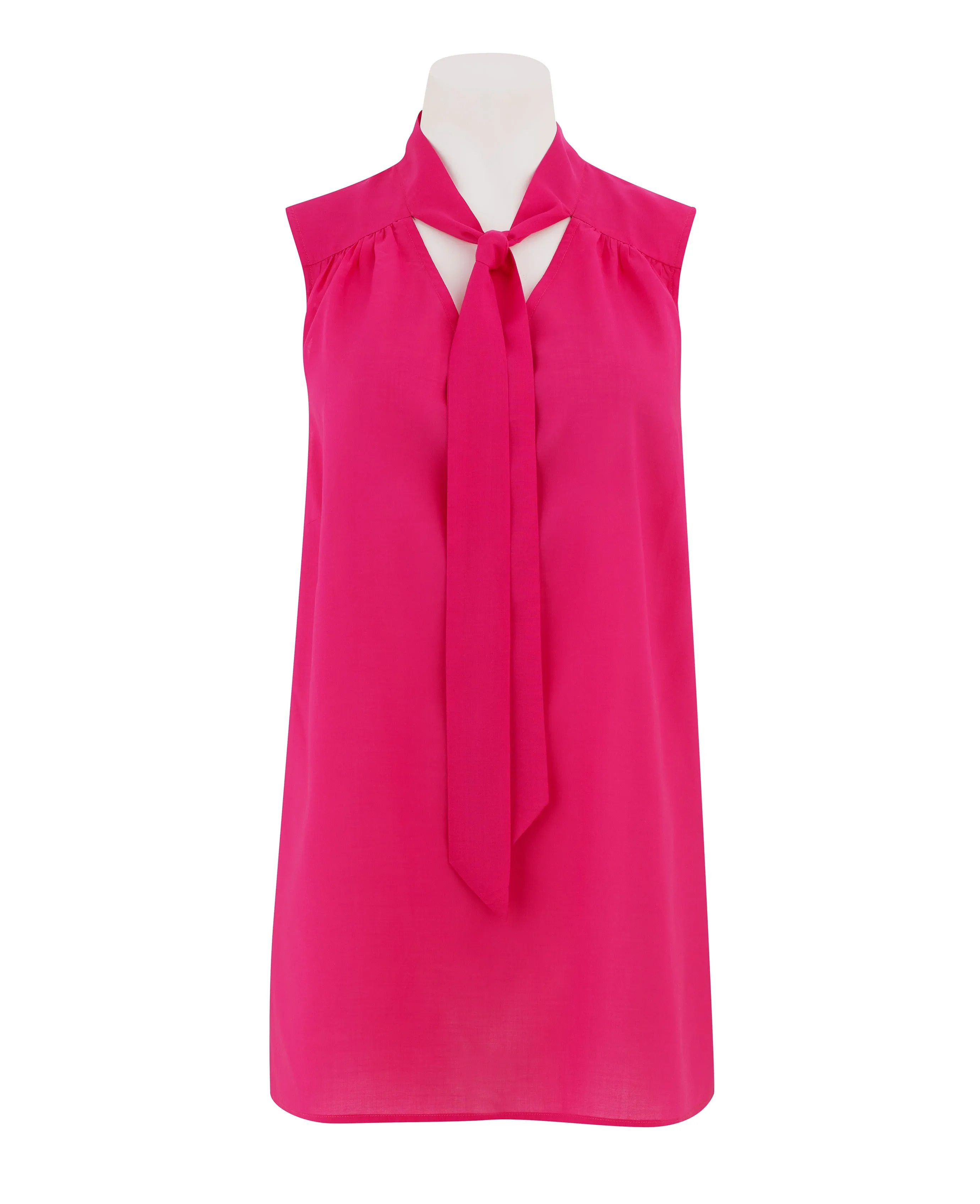 Women's Cerise Pink Sleeveless Tie-Neck Shirt