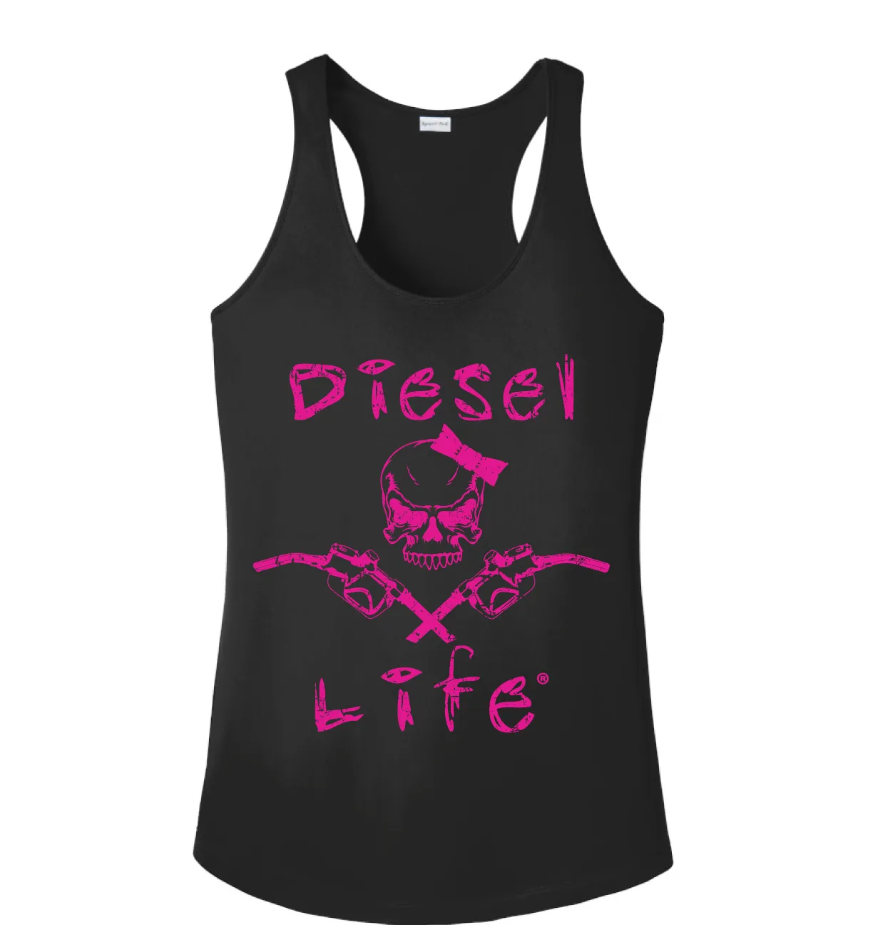 Women's Lady Skull & Pumps Tank - Black with Pink Imprint