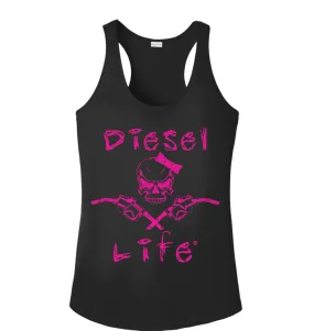 Women's Lady Skull & Pumps Tank - Black with Pink Imprint