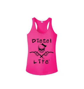 Women's Lady Skull & Pumps Tank - Pink with Black Imprint