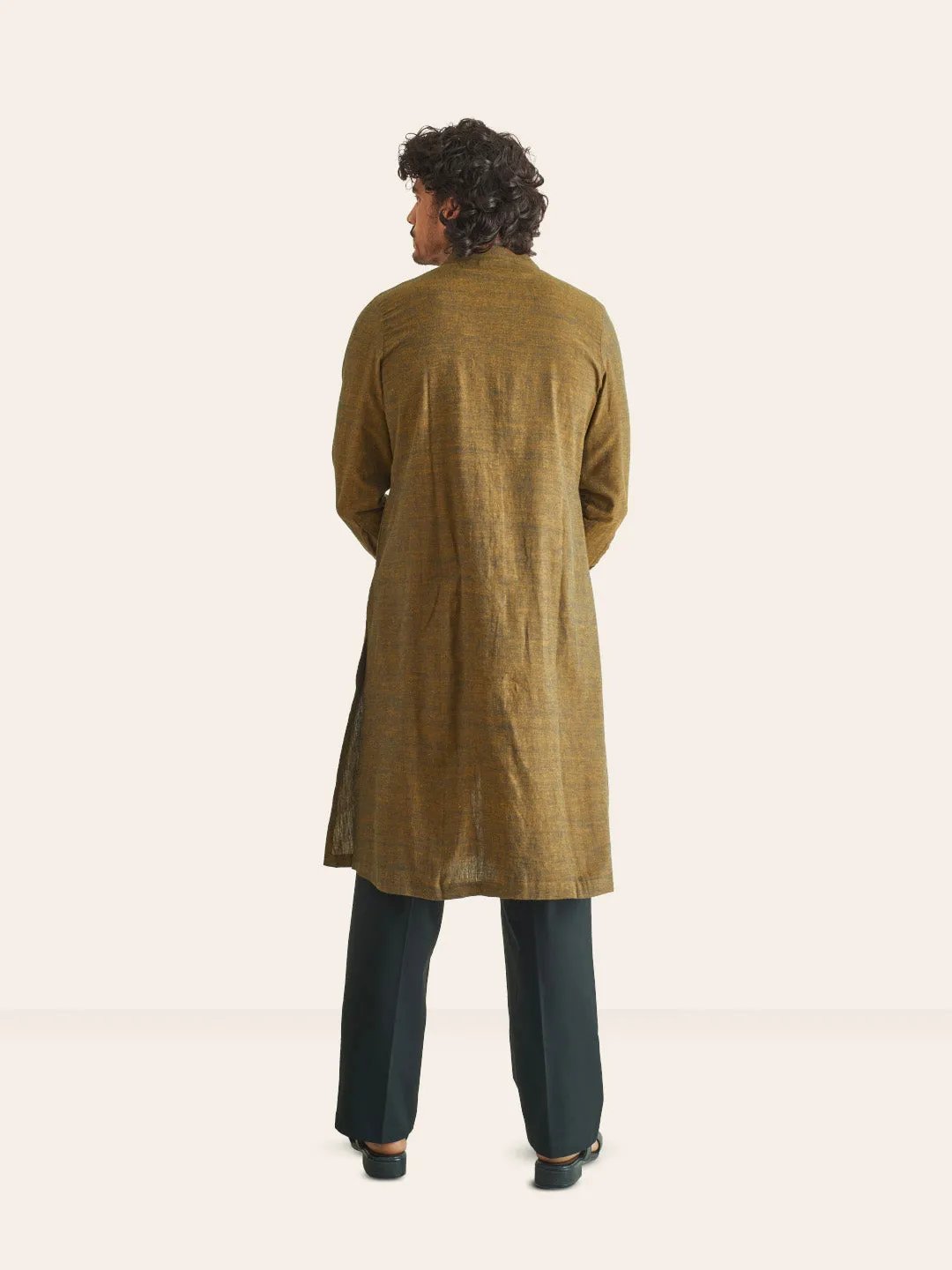 Yellow Handwoven Overlay Kurta Shirt